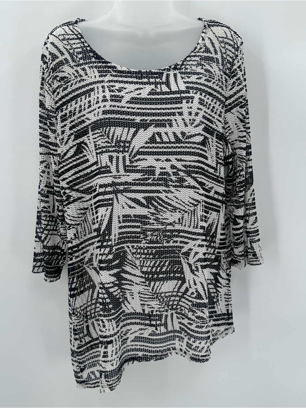 Easywear by Chico's Tunic Top Womens L 12 2 Black Abstract Palm Mesh Texture 3/4